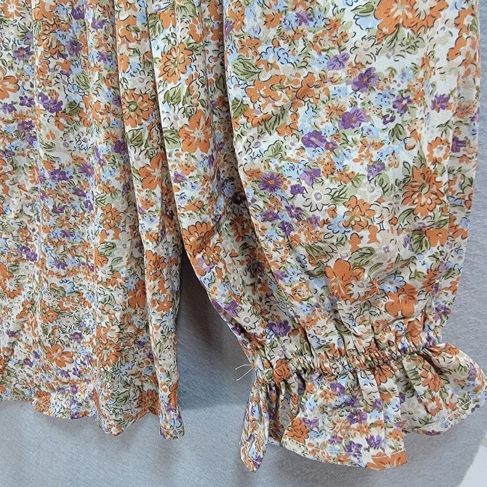 Hailey and Co Ditzy Floral Peasant Blouse Womens‎ M Fairy Ruffle Puff Sleeve New - Picture 6 of 14